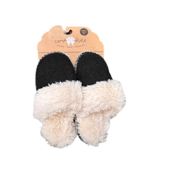 NWT GAA HUU Women’s Faux Shearling Closed Toe Black Slippers Size Small 5-6 SOFT - Picture 1 of 11